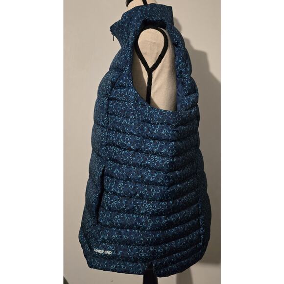 Lands' End DOWN PUFFER VEST SZ 1X (16W-18W) PRINT 600 FILL NAVY BLACK TURQ - Picture 2 of 10